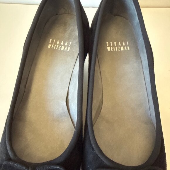 Stuart Weitzman Womens Sz 6 Black Suede Quilted Toe Ballet Wedge Pumps - Picture 12 of 16